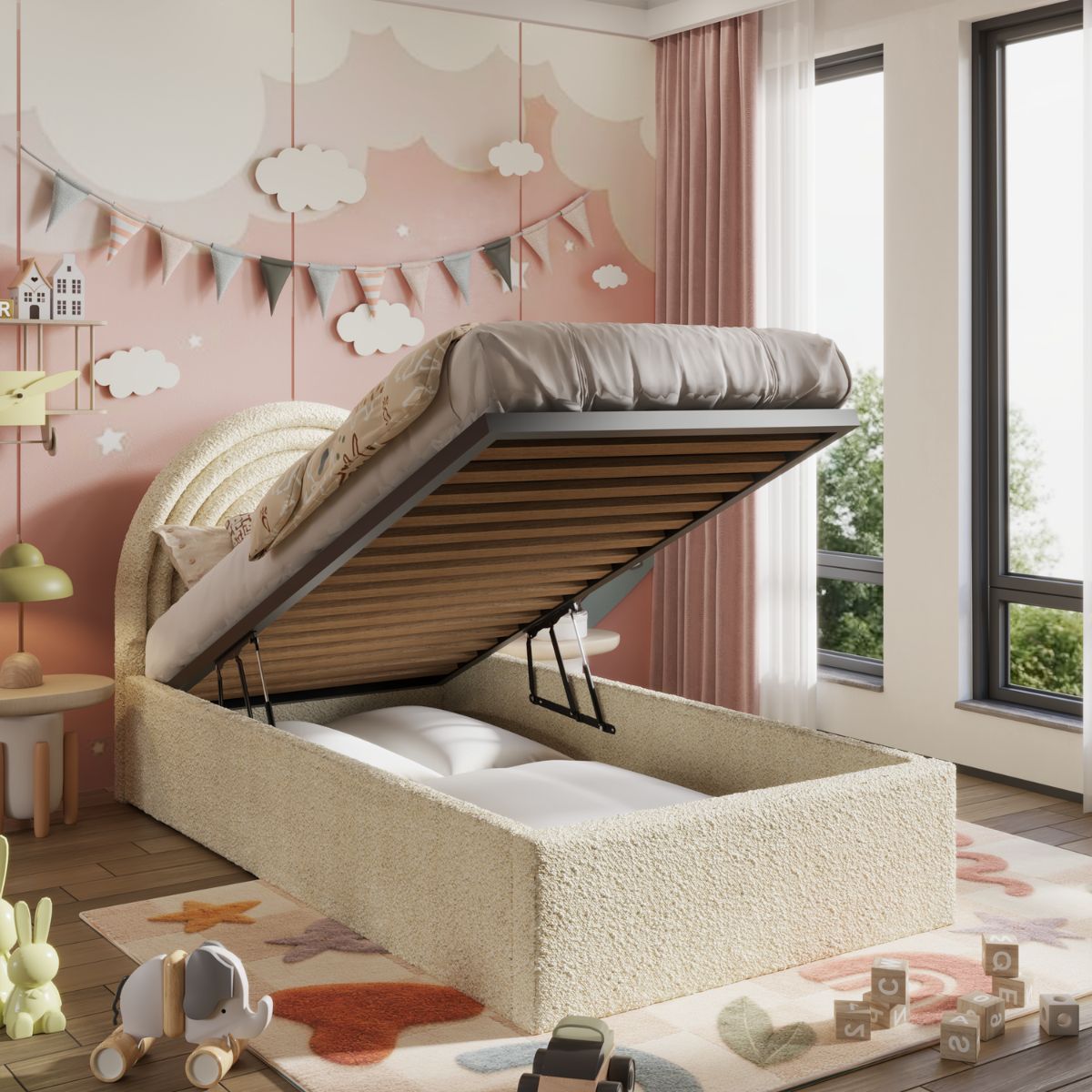 Aria Ottoman Kids Bed Cream Teddy