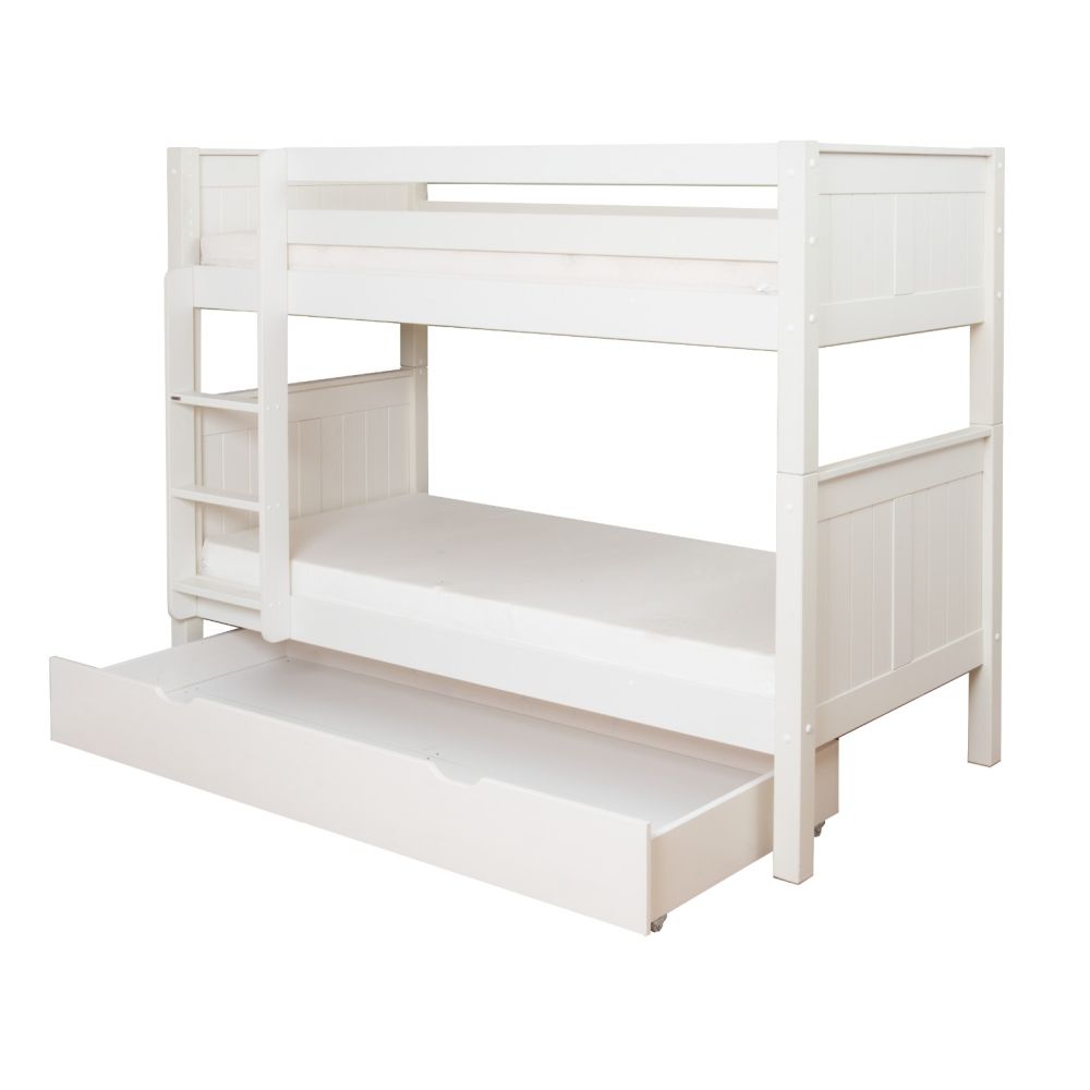 New Classic Bunk Bed With Trundle Drawer White