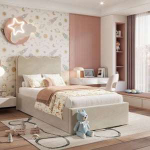 elara Ottoman Kids Bed Barley Velvet